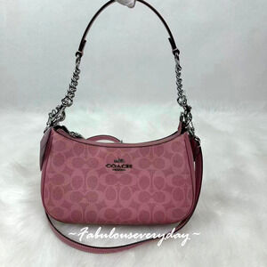 Coach Teri Shoulder Crossbody Bag In Signature Canvas/Sv/Dirty Pink CV933 NWT